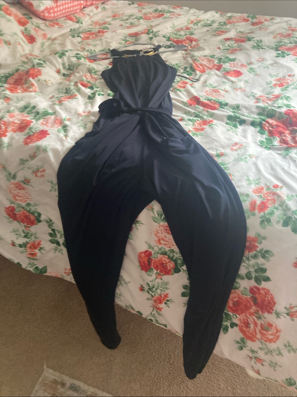 Michael Kors  Navy Blue Jumpsuit with Gold Halter Neck- size medium NWOT